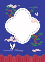 Fototapeta premium Oriental frame with cranes.