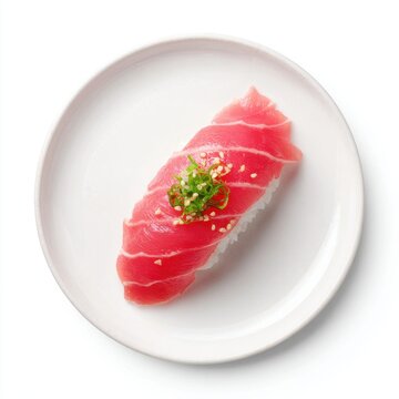 Toro Nigiri - Japan fatty tuna sushi plate isolated on a white background