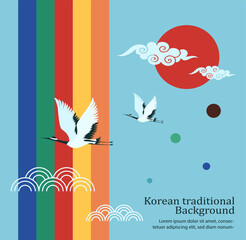 Fototapeta premium Korean traditional cranes art. Vector illustration