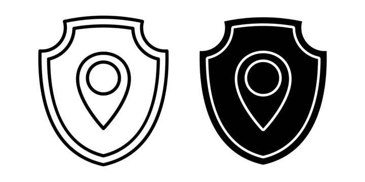 Location pin shield tracking protection navigation security system safe map concept for digital use