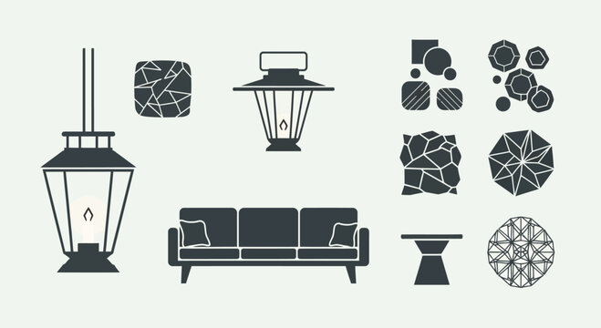 Black and white furniture icons set.