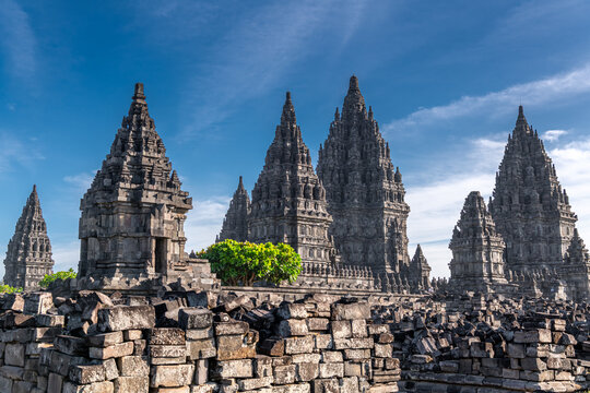 Prambanan temple near Yogyakarta on Java island, Indonesia in the late evening
