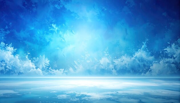 Vibrant Blue Sky with Clouds Reflecting on Water Surface.