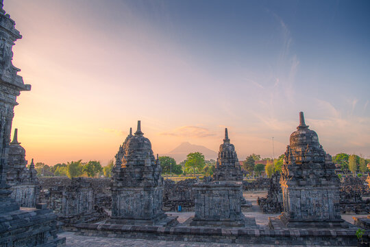 Sewu temple at Prambanan archaeology site in Yogyakarta, Indonesia. Candi Sewu is the second largest Buddhist temple complex in Indonesia