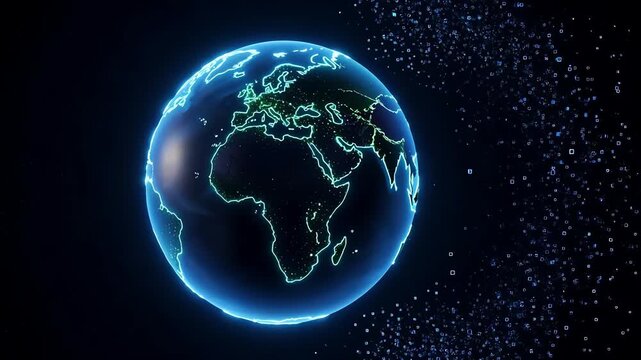 Glowing earth with digital particles dispersing