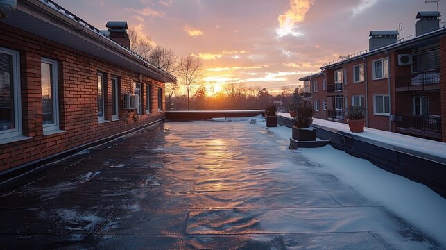 Heating and melting bitumen roofing felt