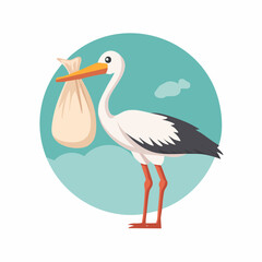 Fototapeta premium Stork Delivering Baby in a Bundle