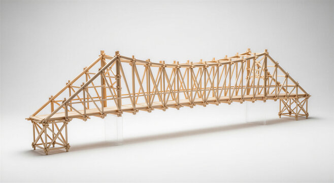 Model of a wooden truss bridge on a plain surface