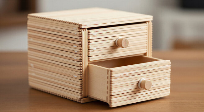 Small wooden drawer box with two drawers on table