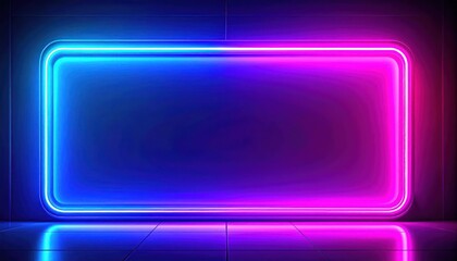 Fototapeta premium Vibrant Neon Rectangle Frame with Gradient Blue and Pink Glow.