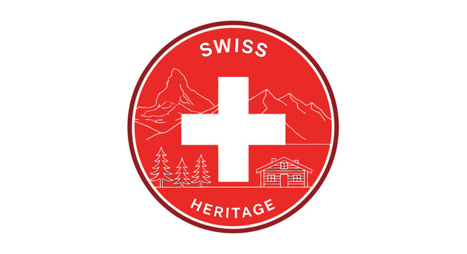 Red Swiss Heritage Emblem Logo Sign.