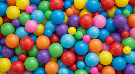 Fototapeta premium Multicolored plastic balls in various sizes and shapes together colorful fun toy objects