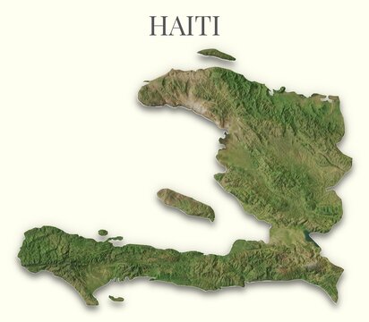 Haiti terrain map. Raster relief illustration of Republic of Haiti. Hillshaded physical map. Elements of this image derived from NASA imagery and SRTM dataset.