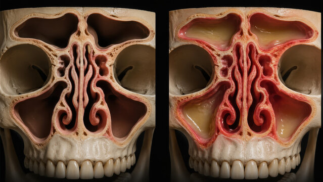 Healthy Sinuses vs Sinusitis Inflammation Comparison