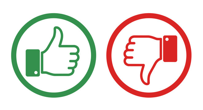 Dual Thumbs Up and Down Icons Representing Approval and Disapproval in a Simple Graphic.