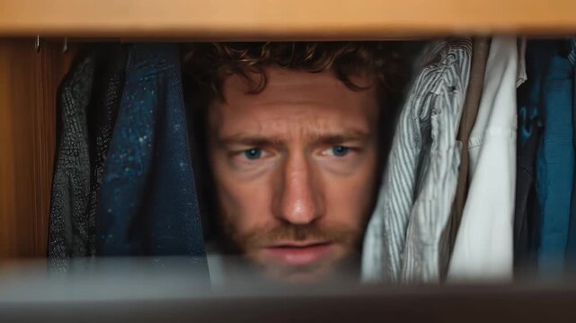 Busy father searching for solace amid turmoil in his closet as he tries to escape the chaos of war at home