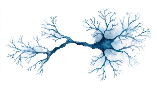 Detailed illustration of a neuron with complex network of dendrites and axons depicting neural connectivity