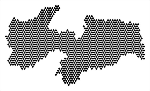 Paraiba hexagon map. Plain black and white dotted shape template. State tiny hexagon cells. Paraiba flat honeycomb template. Vector Illustration.