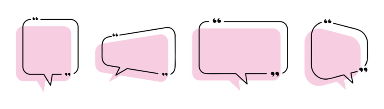 Set of blank pink speech bubble in flat design, chatting box, message box icon. Balloon doodle style of thinking sign symbol. Vector illustration. Eps10
