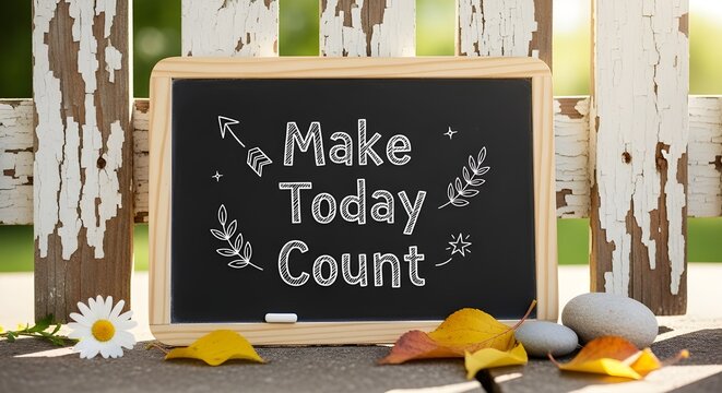 Inspirational concept of making today count with motivation, productivity, and positive mindset. Perfect for themes of success, personal growth, and daily achievement.