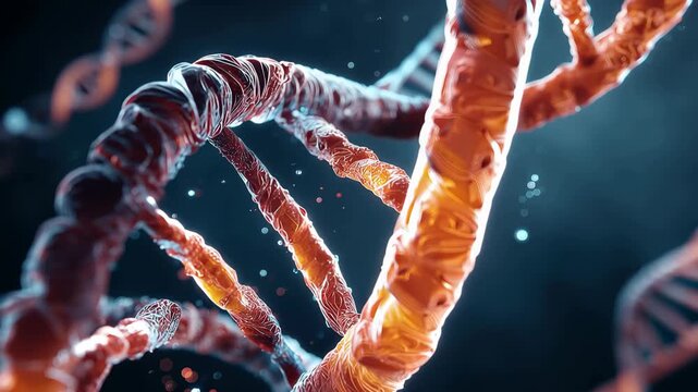 Breathtaking holographic representation of DNA showcasing intricate double helix structure against a dark background with captivating colors
