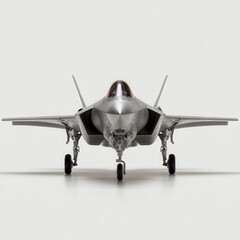 Fototapeta premium Modern stealth fighter jet front view isolated on white background