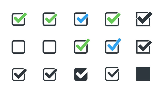 Checklist Icons: Selected, Unselected, and Partially Selected Boxes