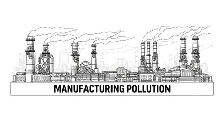 Obraz premium Line art illustration of industrial manufacturing factory causing air pollution.
