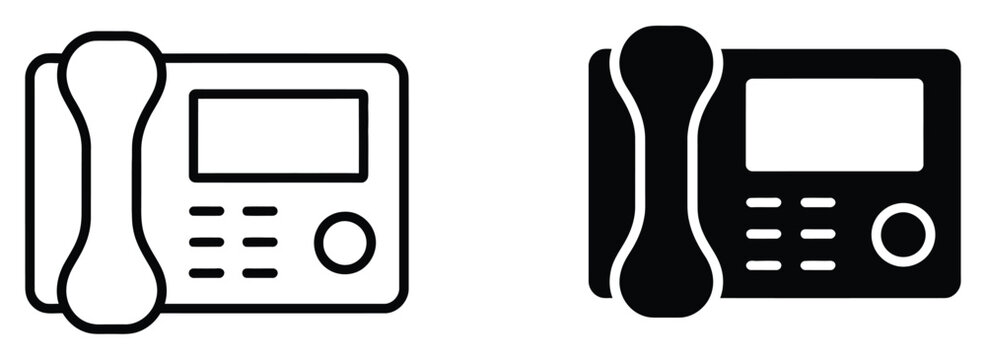 Set of simple line art illustrations of telephones on white background, telephone handset icon set, clean minimalist line drawings