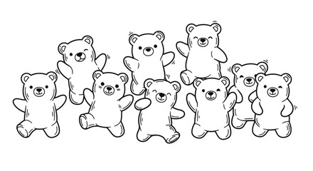 Cute cartoon bears waving and dancing, hand-drawn style, white background © Nur