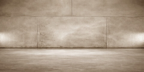 Fototapeta premium Empty grey concrete wall and cement floor provide a dark textured room interior with a vintage grunge stone backdrop and old grey space for an empty nobody studio