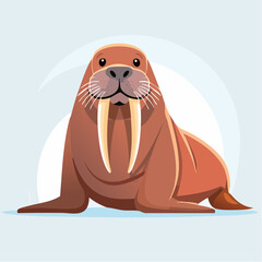 Cartoon walrus with large tusks sitting. © Maya