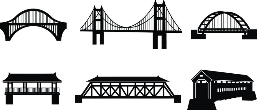 Architectural bridge vector designs a collection of black and white structural engineering graphics for vector art projects