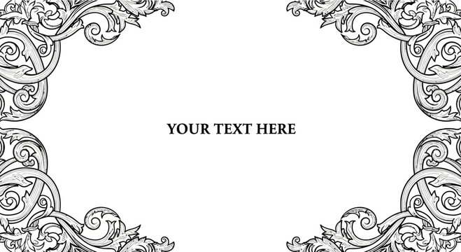 Elegant Victorian Floral Corner Ornament Frame Border Design.