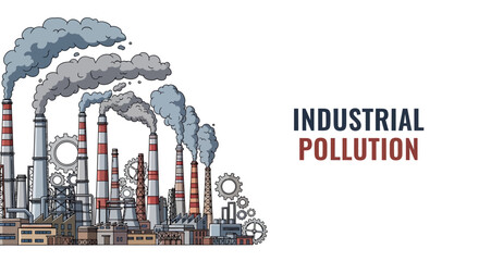 Fototapeta premium Industrial factory complex emitting heavy smoke pollution into the atmosphere.