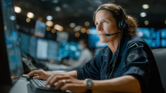 Focus and Vigilance: A dedicated operator, deeply engrossed in her vital task, attentively monitors the complex systems, maintaining a keen focus.