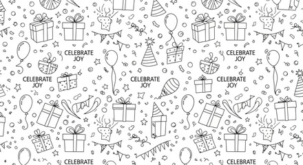 Fototapeta premium Hand drawn doodle seamless pattern with celebration elements.