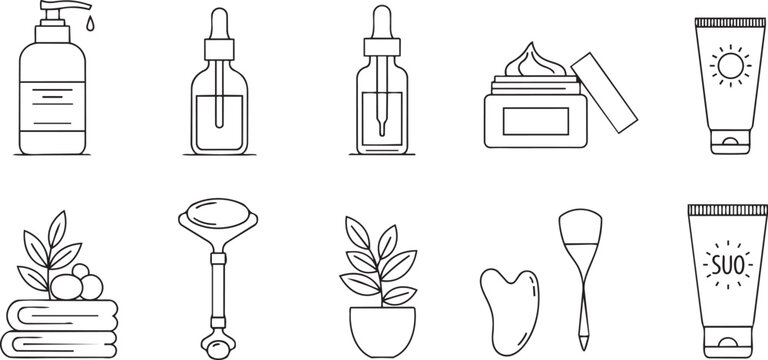Beauty skincare icons thin line editable stroke routine vector illustration isolated