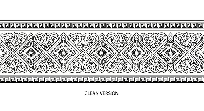 Seamless Decorative Ornamental Border Pattern with Intricate Floral and Geometric Details.