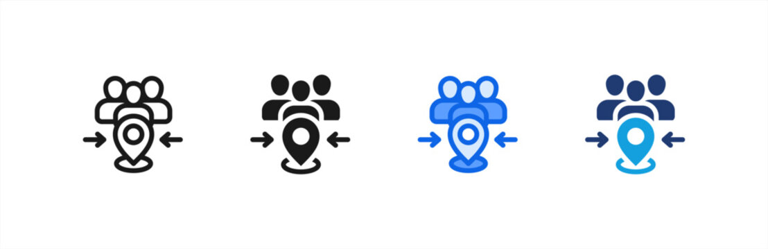 Emergency Assembly Point icon multiple style collection. Vector illustration.