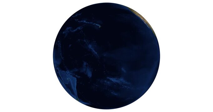 World Map in Satellite Projection. Tilted perspective animation with longitude shift rotation. Detailed physical Earth view. June View. Elements of this video furnished by NASA.