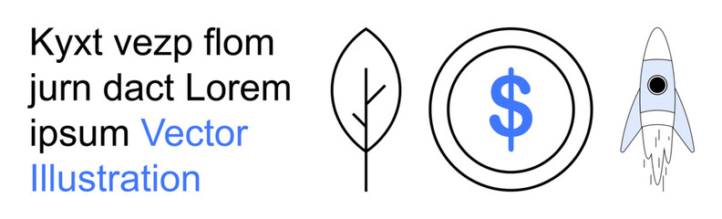 Fototapeta premium Business strategy, investments, financial growth, technology startups, eco-finance, conceptual design. ion of a dollar sign, rocket and leaf. Financial growth and eco-finance concept