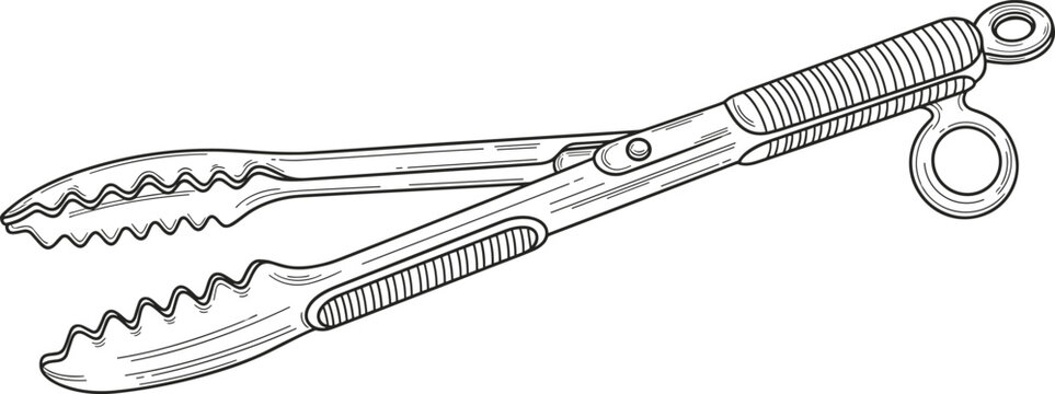 Hand-Drawn Kitchen Tongs Illustration for Cooking, Kitchenware, and Culinary Tools