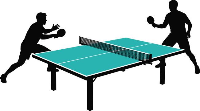 Silhouette of Table Tennis Players in Action for Sports, Ping Pong, and Athletic Performance Designs