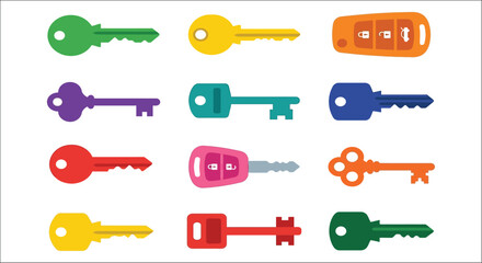 collection of colorful keys and locks on white background © vectors home
