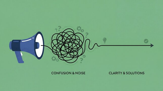 Business communication concept from confusion to clarity and effective solutions