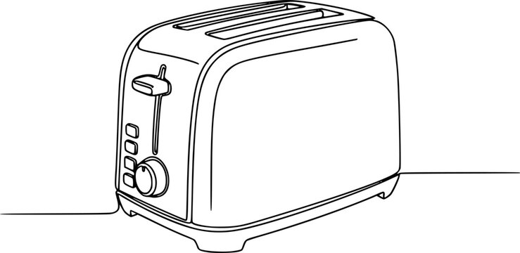 A single continuous line drawing of a kitchen toaster on a plain white background for design work Vector, illustration
