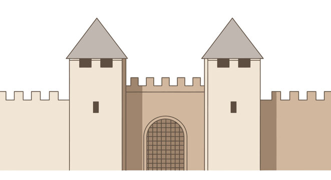 Medieval Castle Gate with Towers.