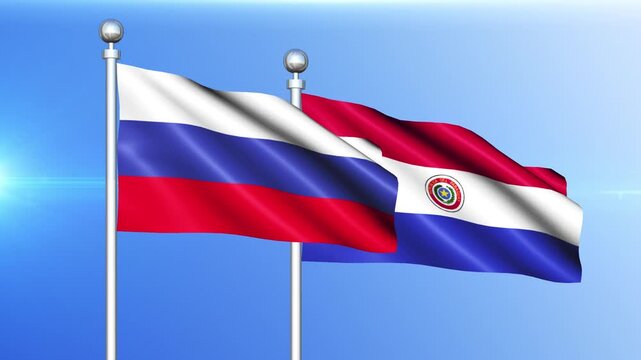 Russia and Paraguay National Flag Waving on Pole Loop