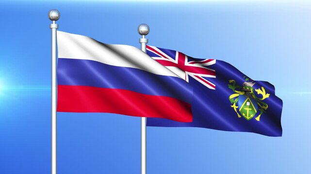 Russia and Pitcairn Islands National Flag Waving on Pole Loop